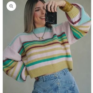 NWT Mable Women's Wool Blend Miranda Striped Sweater Mint Multi Size Small